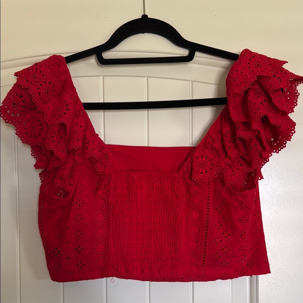 Altar'd State Red Eyelet Ruffle Blouse - Picture 3 of 3
